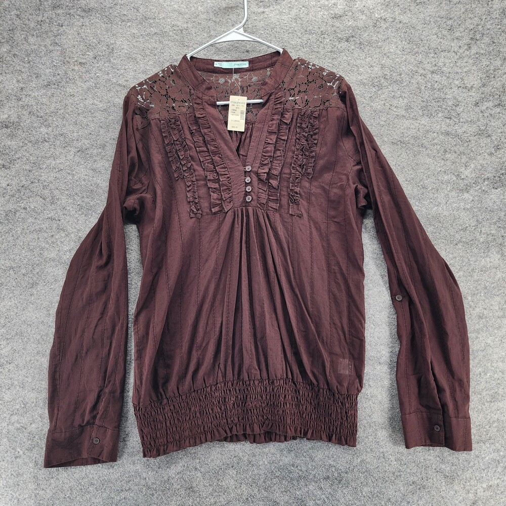 Maurices Shirt Womens XL Long Sleeve Brown Roll Tab